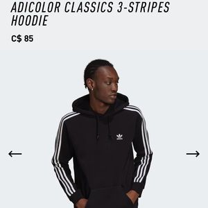 (Originally 85$) Adidas Classic 3-Stripes Hoodie in Black